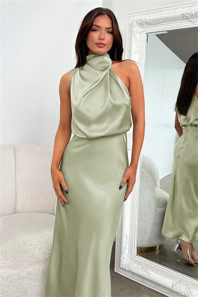 Vestido Coralia – Satén Largo con Cuello Halter
