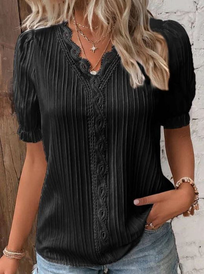 Camisa elegante de cuello en V con bordes lisos