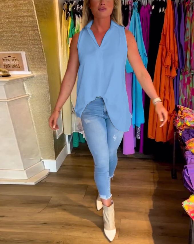 Blusa sin mangas con volantes y cuello solapa - 💖 ESPECIAL DIA DE LAS MADRES 👩‍🦳