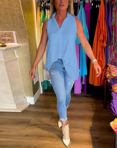 Blusa sin mangas con volantes y cuello solapa - 💖 ESPECIAL DIA DE LAS MADRES 👩‍🦳