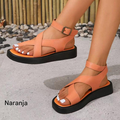 Sandalias para mujer con tobillo ajustable y hebilla cruzada