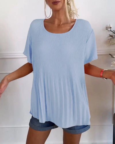 Blusa plisada de cuello redondo liso