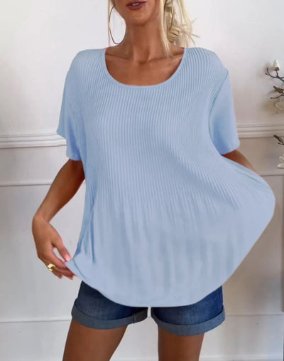 Blusa plisada de cuello redondo liso