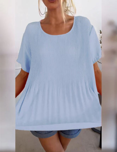 Blusa plisada de cuello redondo liso