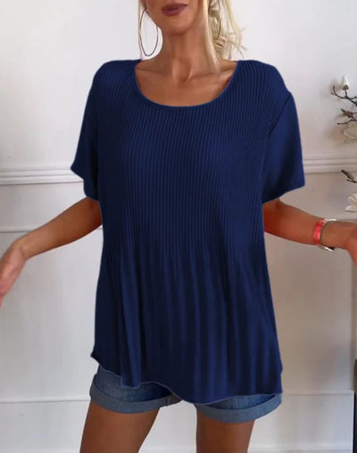 Blusa plisada de cuello redondo liso