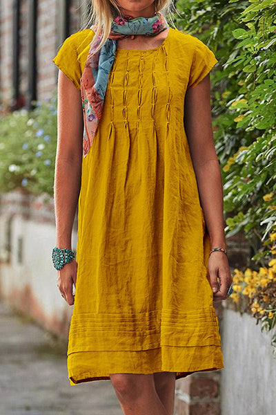 Vestido casual de cuello redondo en estilo patchwork, manga corta y silueta A