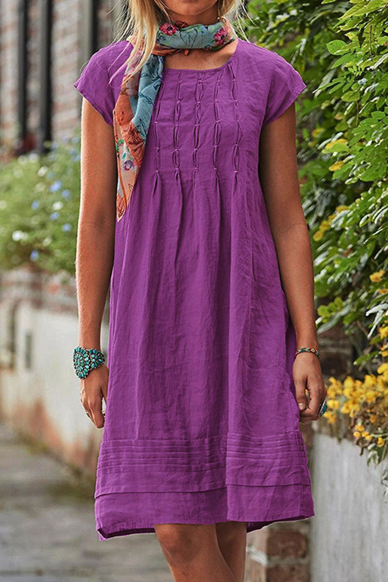 Vestido casual de cuello redondo en estilo patchwork, manga corta y silueta A