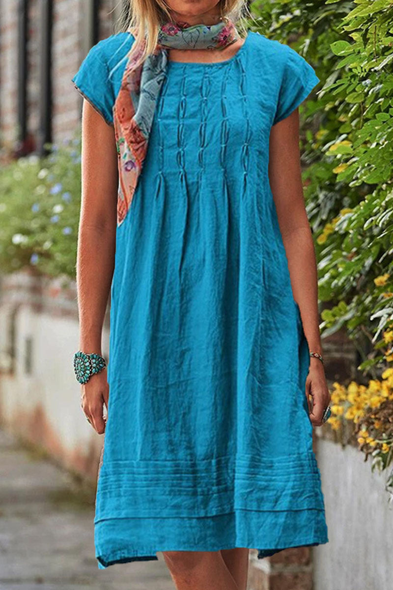 Vestido casual de cuello redondo en estilo patchwork, manga corta y silueta A