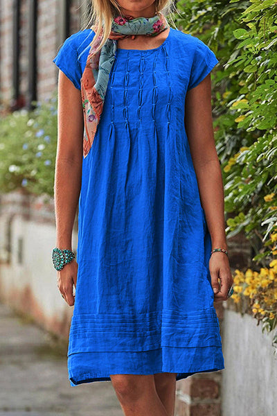Vestido casual de cuello redondo en estilo patchwork, manga corta y silueta A