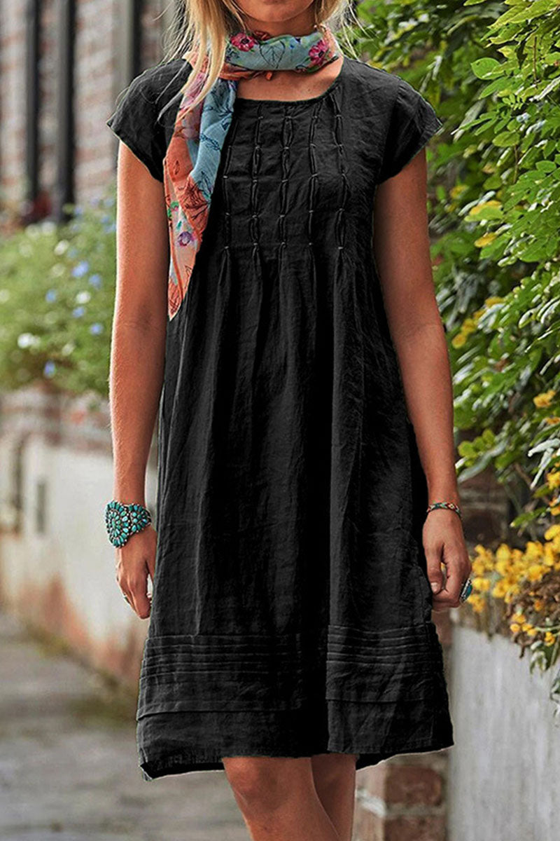 Vestido casual de cuello redondo en estilo patchwork, manga corta y silueta A