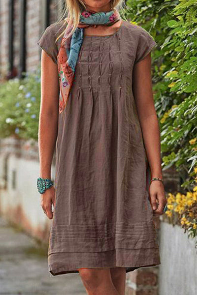 Vestido casual de cuello redondo en estilo patchwork, manga corta y silueta A