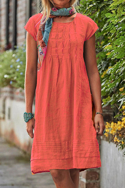 Vestido casual de cuello redondo en estilo patchwork, manga corta y silueta A