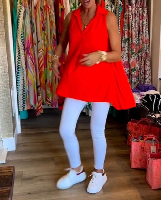 Blusa sin mangas con volantes y cuello solapa - 💖 ESPECIAL DIA DE LAS MADRES 👩‍🦳