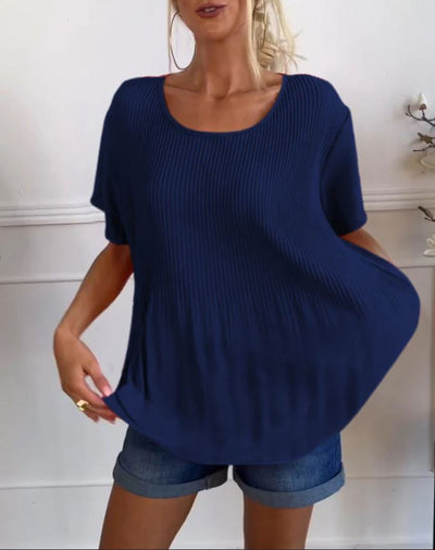 Blusa plisada de cuello redondo liso
