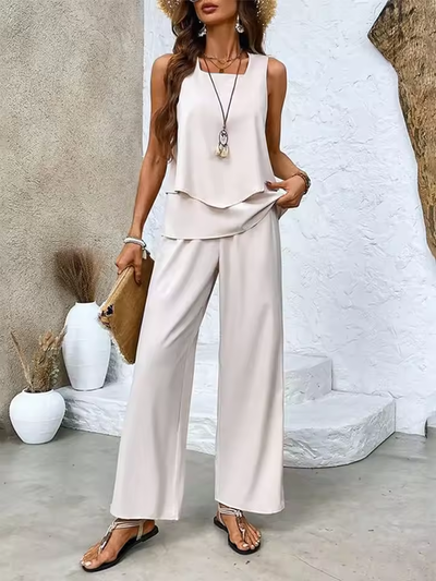 Conjunto de dos piezas con top y pantalón combinado