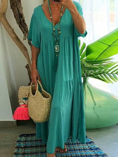 Vestido Largo Casual de Manga Corta para Mujeres