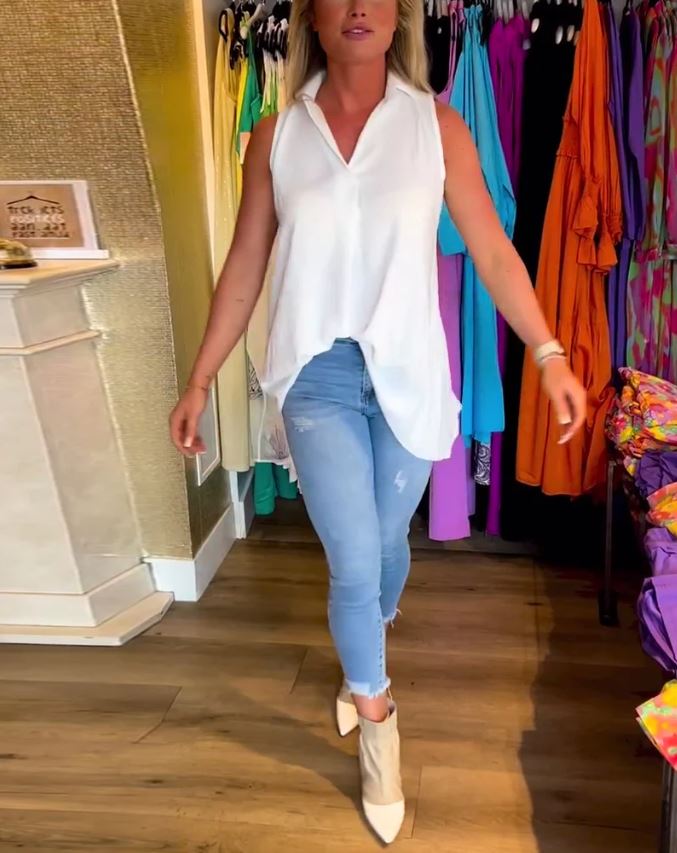 Blusa sin mangas con volantes y cuello solapa - 💖 ESPECIAL DIA DE LAS MADRES 👩‍🦳
