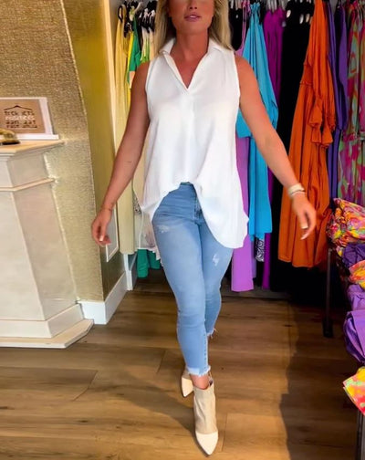 Blusa sin mangas con volantes y cuello solapa - 💖 ESPECIAL DIA DE LAS MADRES 👩‍🦳