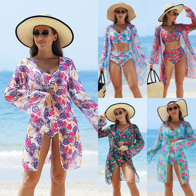 Bikini sexy estampado para mujer, set de 3 piezas