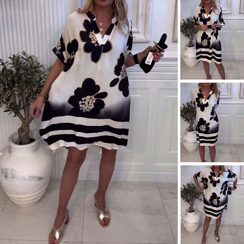 Vestido holgado de mujer con estampado y escote profundo en V