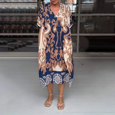 Vestido midi holgado con escote en V estampado
