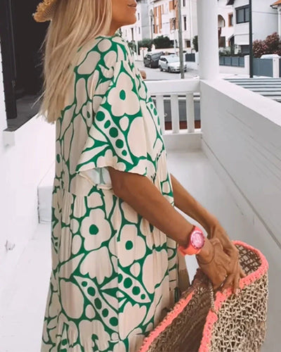 Vestido Suelto con Estampado y Escote en V