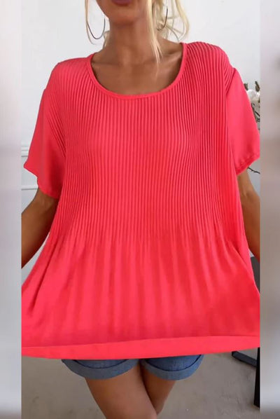 Blusa plisada de cuello redondo liso