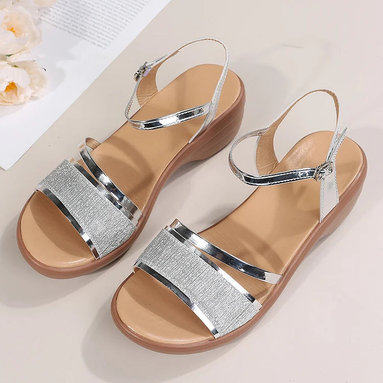 Sandalias ortopédicas con cuña y punta abierta para mujer