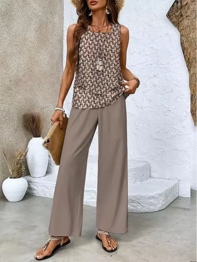 Conjunto de dos piezas con top y pantalón combinado
