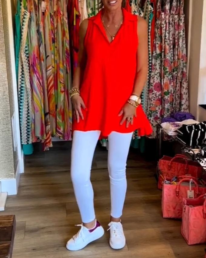 Blusa sin mangas con volantes y cuello solapa - 💖 ESPECIAL DIA DE LAS MADRES 👩‍🦳