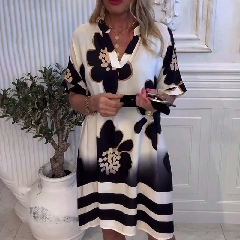 Vestido holgado de mujer con estampado y escote profundo en V