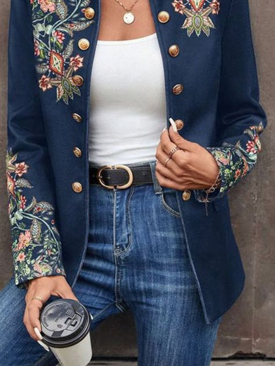 Chaqueta exterior sin cuello con estampado floral popular