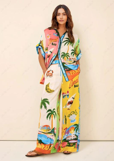 Conjunto de dos piezas impreso estilo verano en Sunny Beach - Top