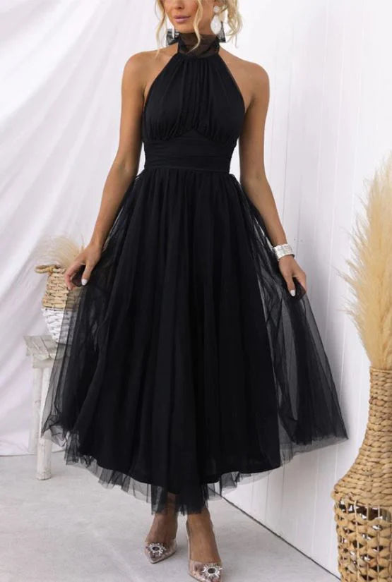 Vestido largo con cuello halter y detalles fruncidos de tul Fairy Vibes