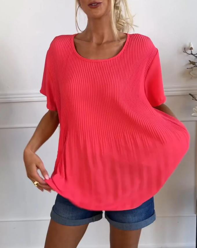 Blusa plisada de cuello redondo liso