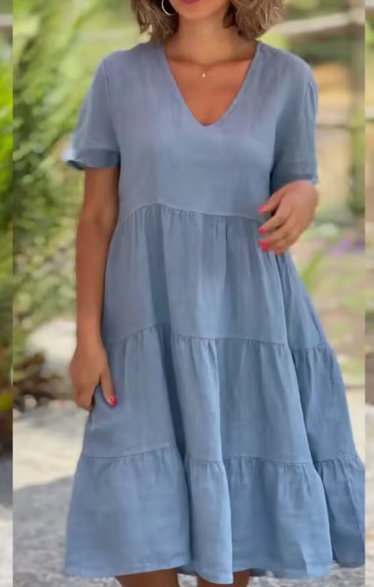 Vestido informal de lino y algodón para mujer