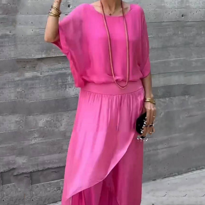 Conjunto de dos piezas con blusa ligera de gasa y pantalones de corte ancho