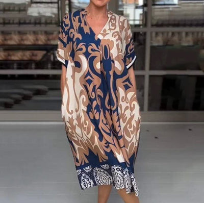Vestido midi holgado con escote en V estampado