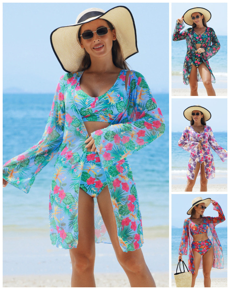 Bikini sexy estampado para mujer, set de 3 piezas