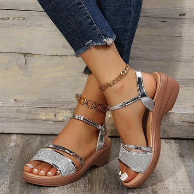Sandalias ortopédicas con cuña y punta abierta para mujer