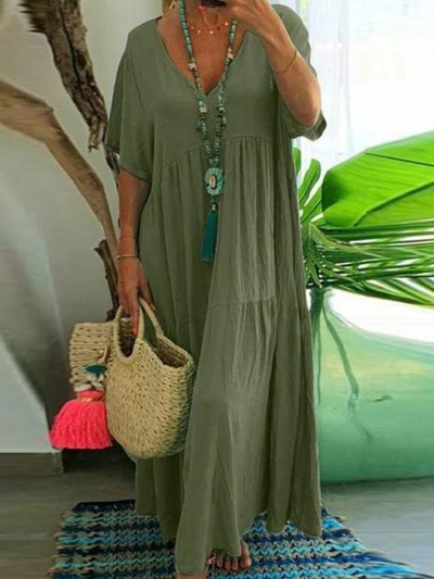Vestido Largo Casual de Manga Corta para Mujeres