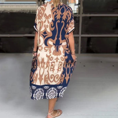 Vestido midi holgado con escote en V estampado