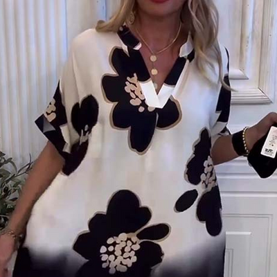 Vestido holgado de mujer con estampado y escote profundo en V