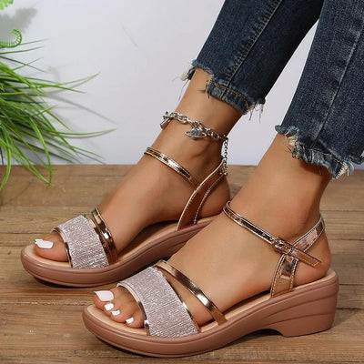 Sandalias ortopédicas con cuña y punta abierta para mujer