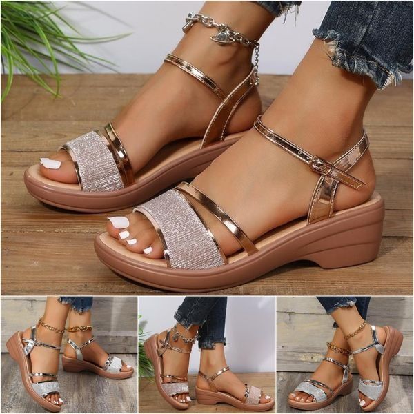 Sandalias ortopédicas con cuña y punta abierta para mujer