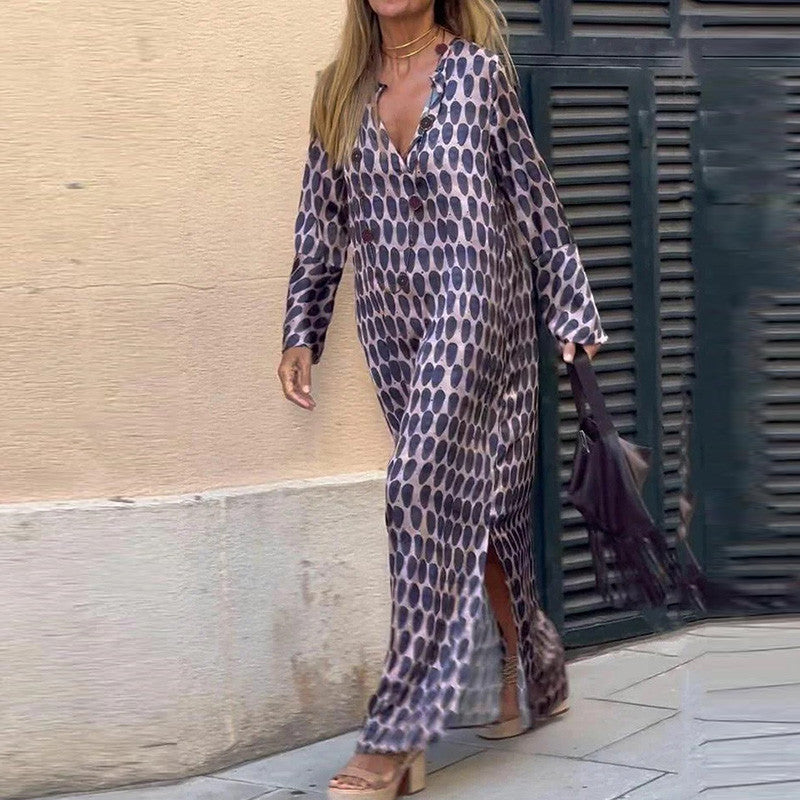 Bellevo | Vestido Elegante con Estampado Marrón