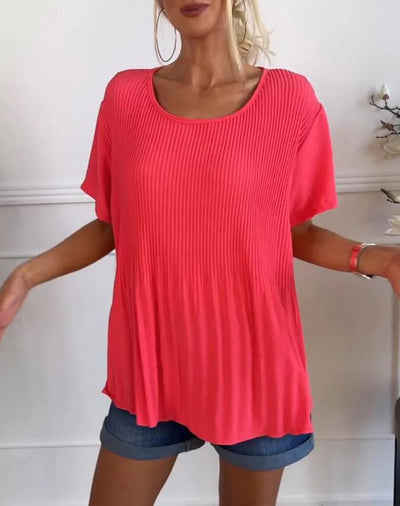 Blusa plisada de cuello redondo liso