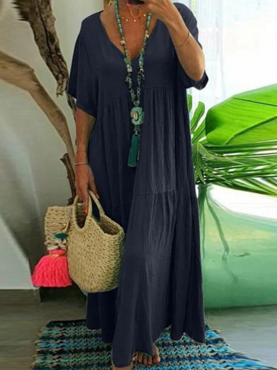 Vestido Largo Casual de Manga Corta para Mujeres