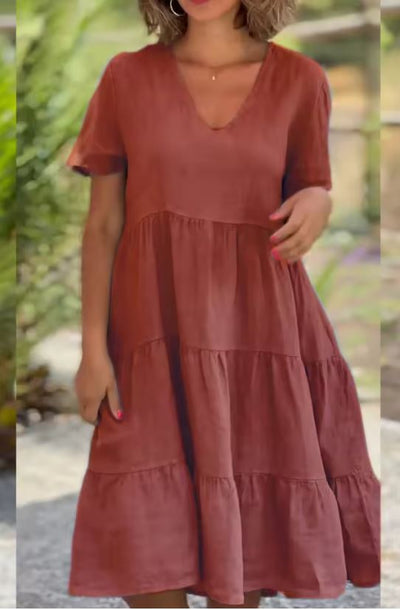 Vestido informal de lino y algodón para mujer