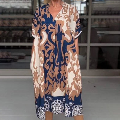 Vestido midi holgado con escote en V estampado